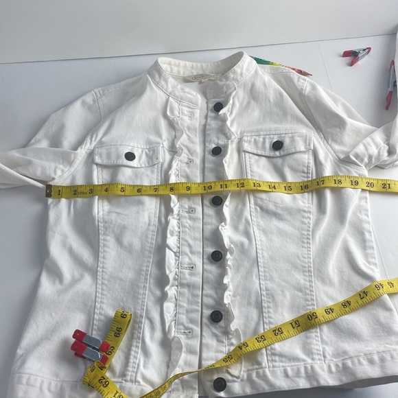 2/$25 White cotton blend old money French girl formal frilly jean jacket small - Picture 4 of 13